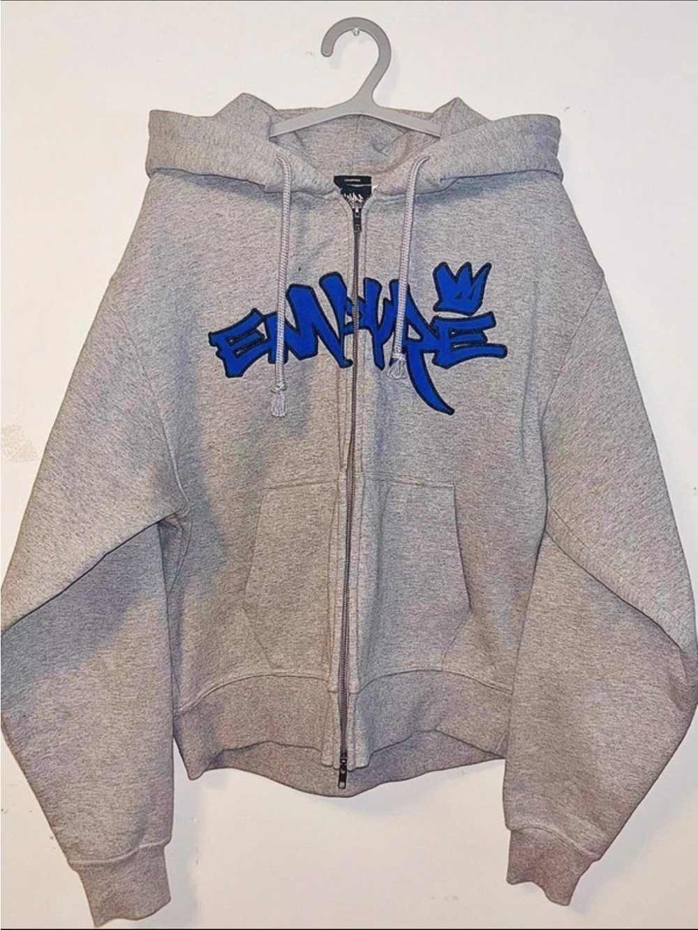 Empyre Gray Zip Hoodie with Blue Crown Graphic